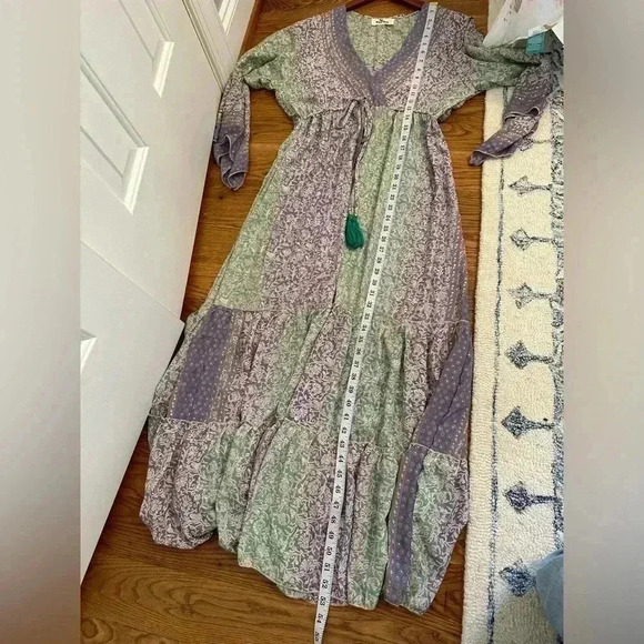 Bigg Bull by Cam Kimono Maxi Dess Green and Purple Metallic one size Silk blend - Picture 13 of 13